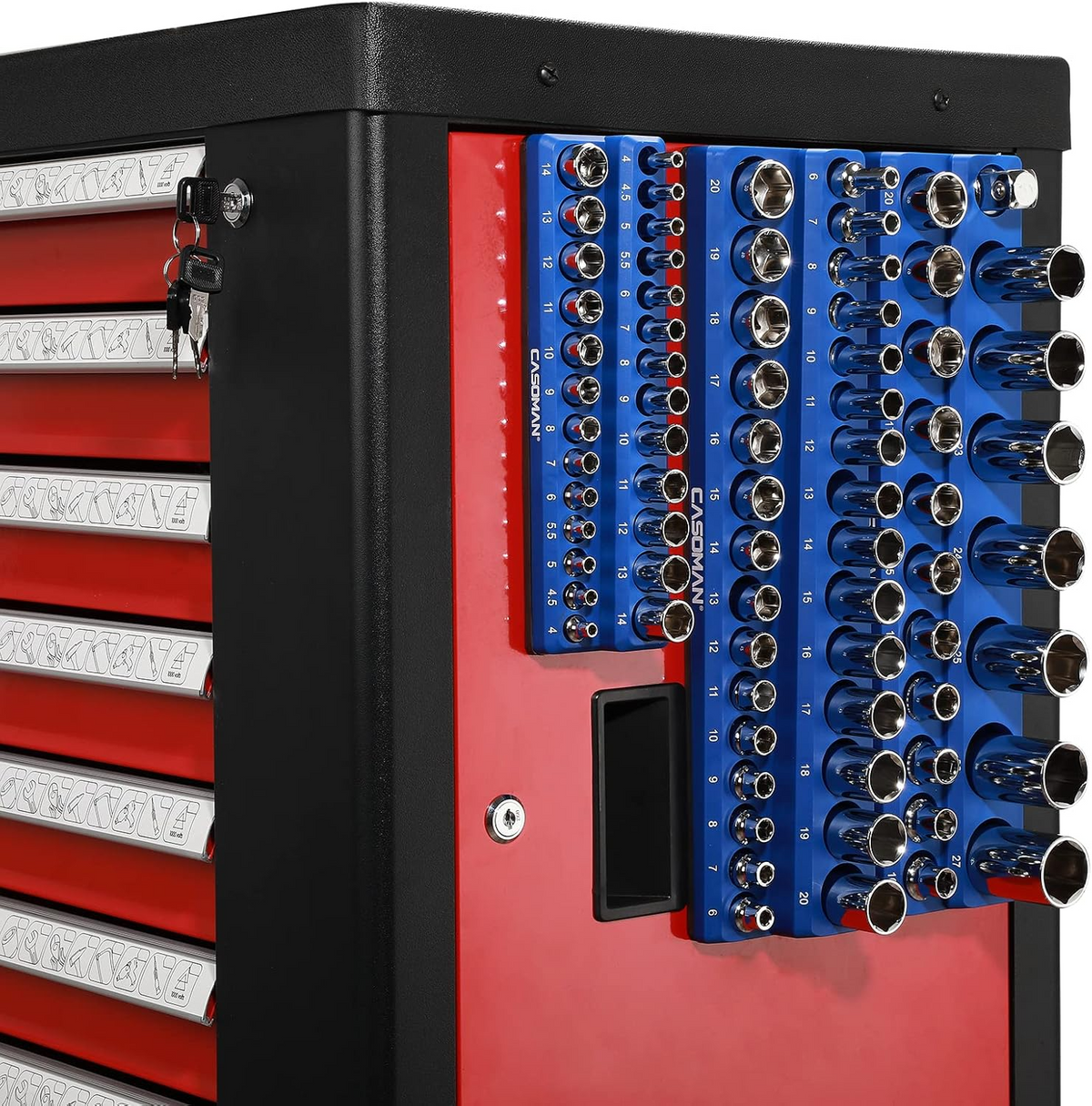 Magnetic Socket Organizer, 6-Piece Socket Holder Set โ 1/4", 3/8" & 1/2" Drive, Holds 143 SAE & Metric Sockets, Magnetic Tool Storage for Garage & Workshop