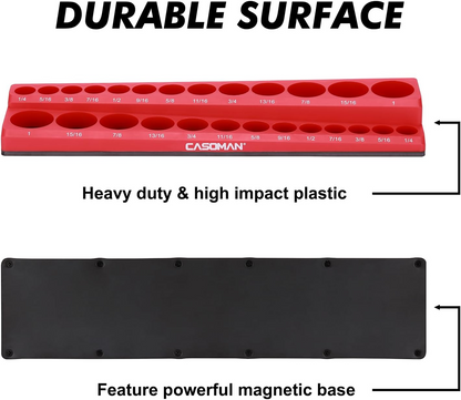 Magnetic Socket Organizer, 6-Piece Socket Holder Set – 1/4", 3/8" & 1/2" Drive, Holds 143 SAE & Metric Sockets, Magnetic Tool Storage for Garage & Workshop