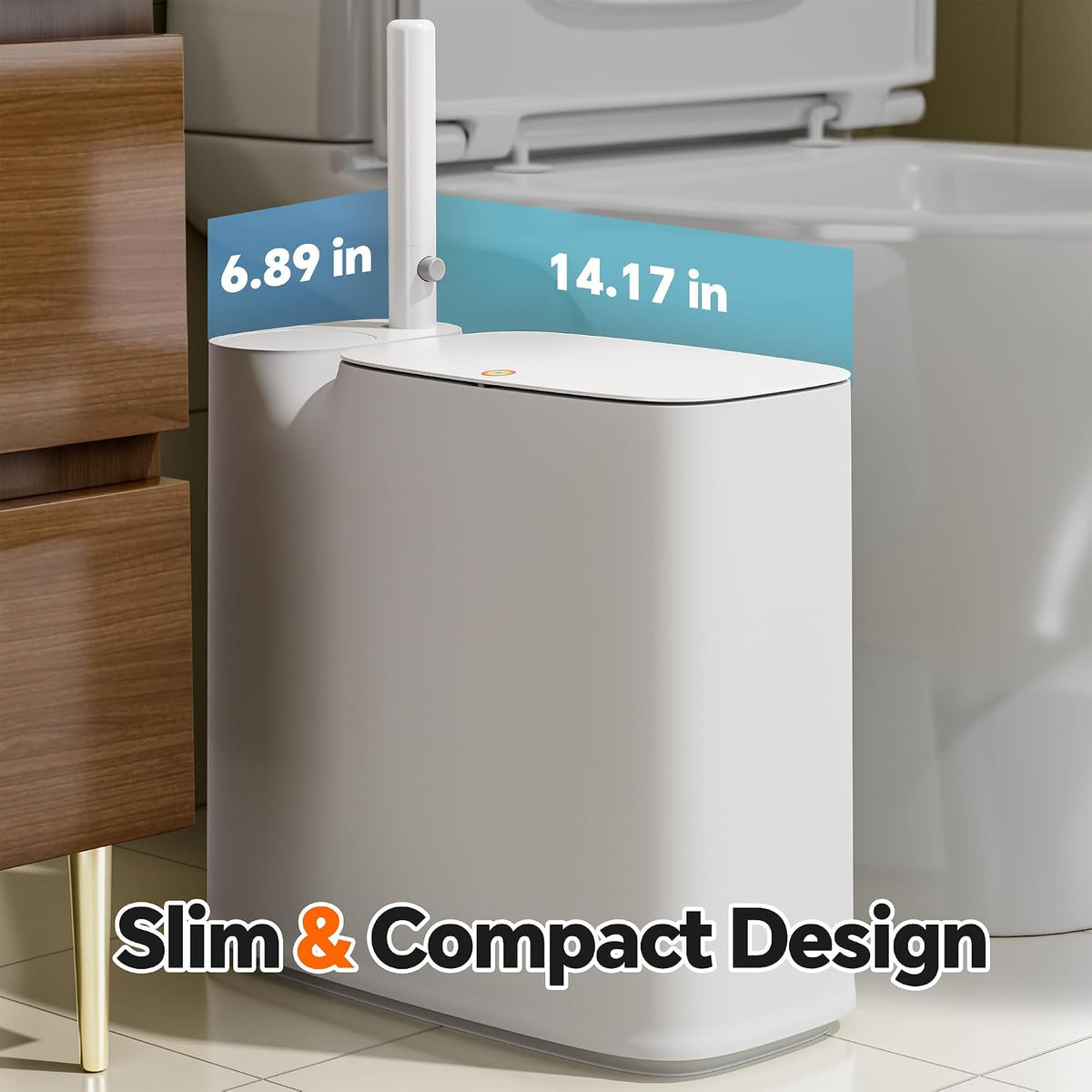 2 Gallon Slim Bathroom Trash Can with Lid & Disposable Toilet Brush Set – 12 Refills, Space-Saving Toilet Cleaning Kit for Dorm, Apartment & RV