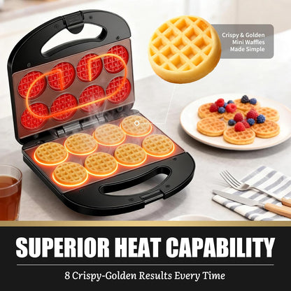 Mini Waffle Maker – 8-Cavity Waffle Bite Maker, Non-Stick Small Waffle Iron for Breakfast, Snacks & Desserts, Compact Design for Home & Kids