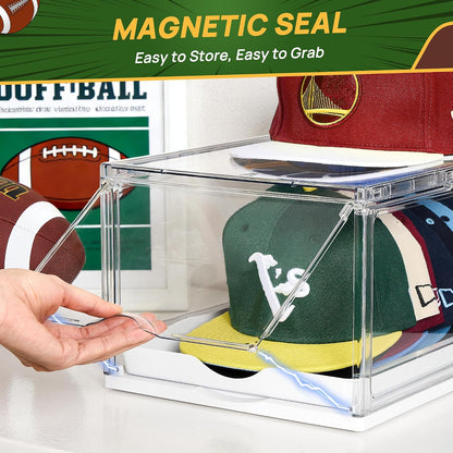 1-Pack Baseball Cap Organizer – Clear Hat Storage Boxes with Sliding Tray, Magnetic Door & Stackable Design, Holds Up to 12 Hats