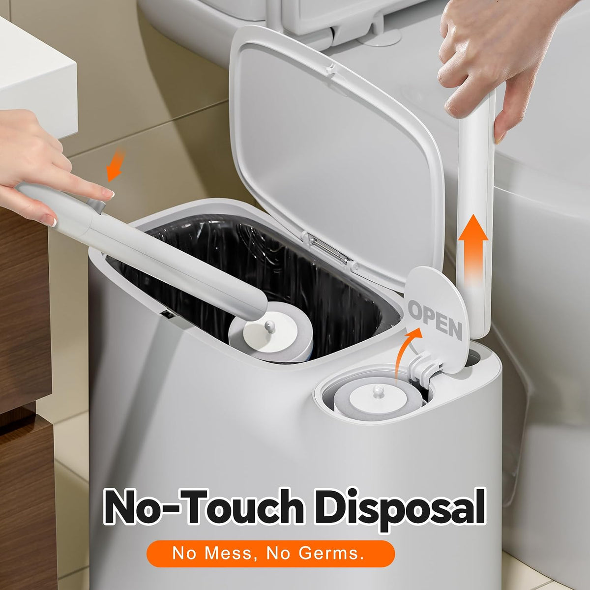2 Gallon Slim Bathroom Trash Can with Lid & Disposable Toilet Brush Set – 12 Refills, Space-Saving Toilet Cleaning Kit for Dorm, Apartment & RV