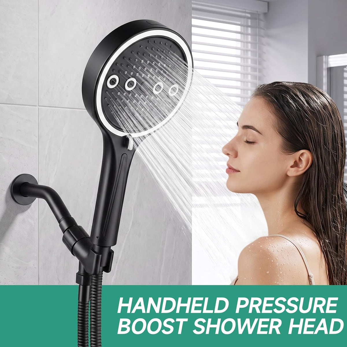 High Pressure Handheld Shower Head with Hose – 6 Spray Settings, Rain, Massage, Boost & Cleaning Modes for Bathroom