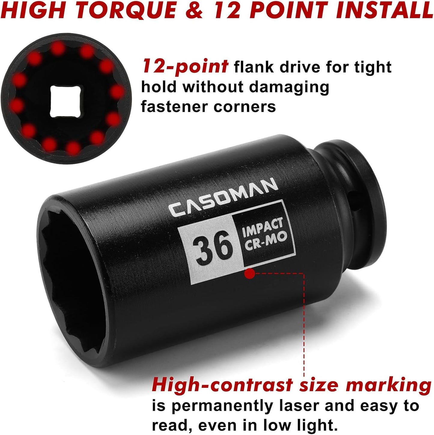 1/2-Inch Drive Deep Spindle Axle Nut Impact Socket Set,12-Point, Metric, CR-MO, 29, 30, 32, 34, 35, 36, 38, 39mm, 8-Piece 1/2" Heavy Duty Impact Socket Set