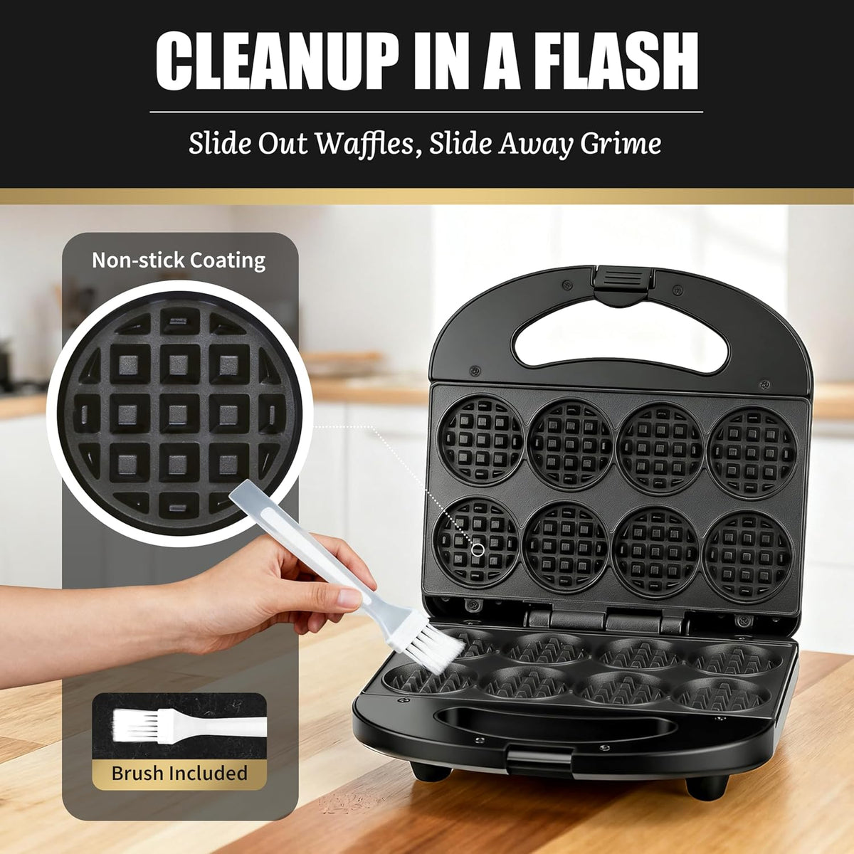 Mini Waffle Maker – 8-Cavity Waffle Bite Maker, Non-Stick Small Waffle Iron for Breakfast, Snacks & Desserts, Compact Design for Home & Kids