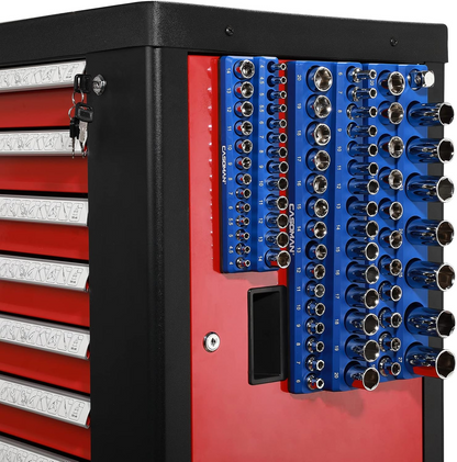 Magnetic Socket Organizer, 6-Piece Socket Holder Set – 1/4", 3/8" & 1/2" Drive, Holds 143 SAE & Metric Sockets, Magnetic Tool Storage for Garage & Workshop