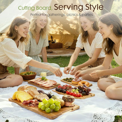 3-Piece Bamboo Cutting Board Set with Storage Stand – Reversible Wood Chopping Boards with Deep Juice Grooves, Easy-Grip Handles for Kitchen Prep & Serving