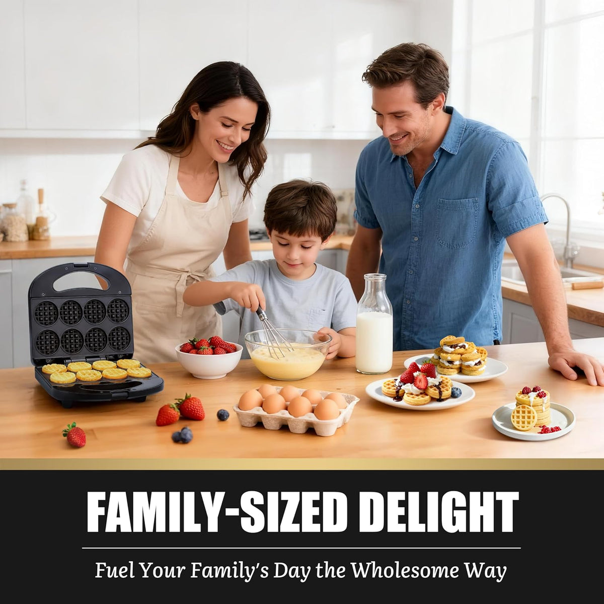 Mini Waffle Maker – 8-Cavity Waffle Bite Maker, Non-Stick Small Waffle Iron for Breakfast, Snacks & Desserts, Compact Design for Home & Kids