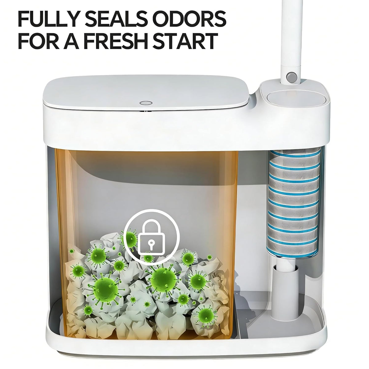 2 Gallon Slim Bathroom Trash Can with Lid & Disposable Toilet Brush Set – 12 Refills, Space-Saving Toilet Cleaning Kit for Dorm, Apartment & RV