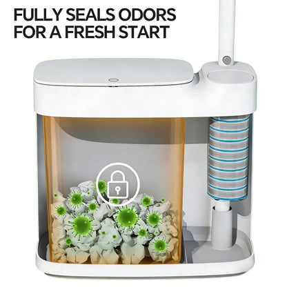 2 Gallon Slim Bathroom Trash Can with Lid & Disposable Toilet Brush Set – 12 Refills, Space-Saving Toilet Cleaning Kit for Dorm, Apartment & RV