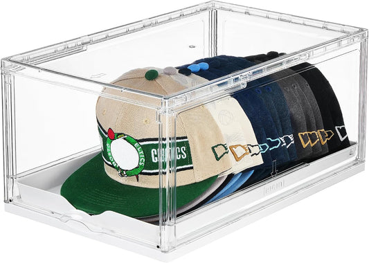 1-Pack Baseball Cap Organizer – Clear Hat Storage Boxes with Sliding Tray, Magnetic Door & Stackable Design, Holds Up to 12 Hats
